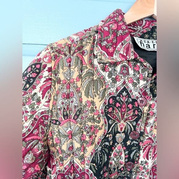 Vintage quilted block print jacket funky bohemian paisley  cotton coat artsy L - Picture 2 of 7